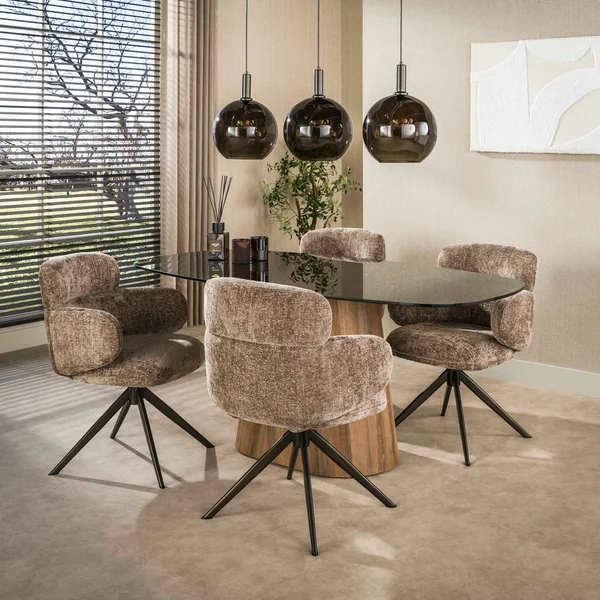Table à manger en verre fumé design ovale organique 215 cm MILOS