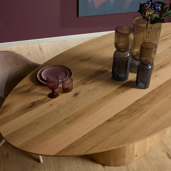 Table à manger ovale bois de chêne et pied central 210 cm LEXTON