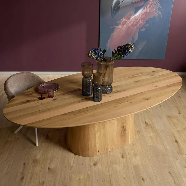 Table à manger ovale bois de chêne et pied central 210 cm LEXTON