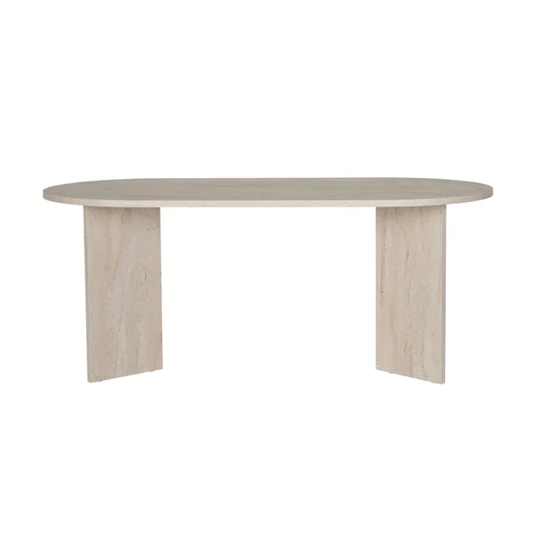 Table à manger ovale effet travertin pieds en V 200 cm MARFA
