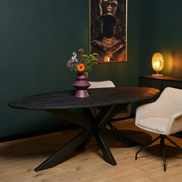 Table à manger ovale noire en bois de manguier 210 cm ALVERA