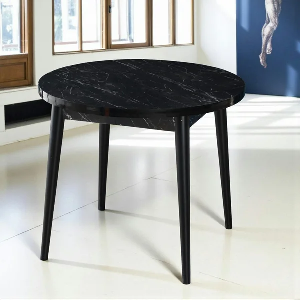 Table à manger ronde noire effet marbré Ø90 cm MARFA