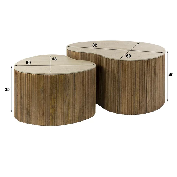 Tables basses en manguier massif et céramique Kinoa (lot de 2)