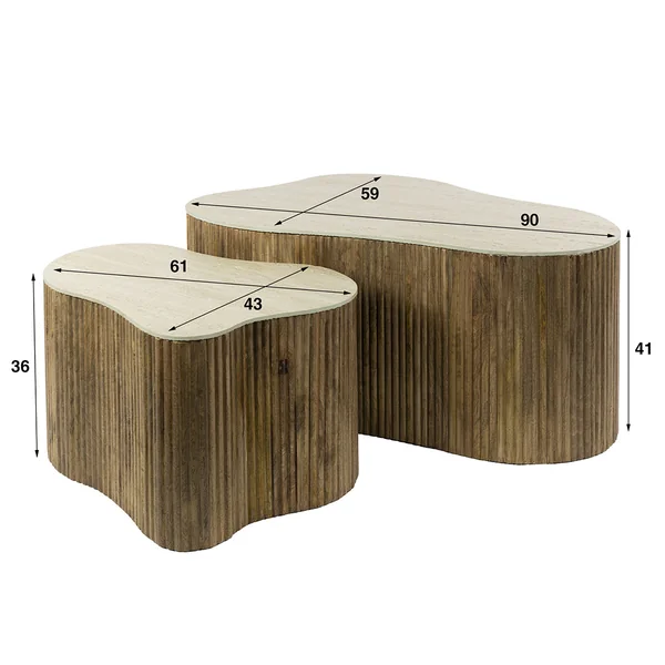 Tables basses en manguier massif et céramique Rocky (lot de 2)