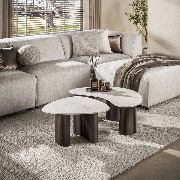 Tables basses moderne bois et céramique (lot de 2) Cervane