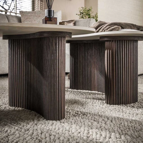 Tables basses moderne bois et céramique (lot de 2) Cervane
