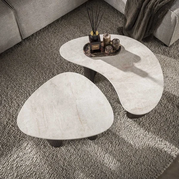 Tables basses moderne bois et céramique (lot de 2) Cervane