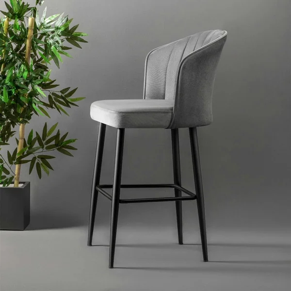 Tabouret de bar en velours gris 65 cm (lot de 2) ROSARIO