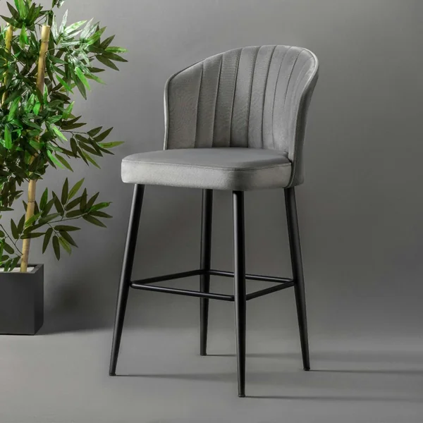 Tabouret de bar en velours gris 65 cm (lot de 2) ROSARIO