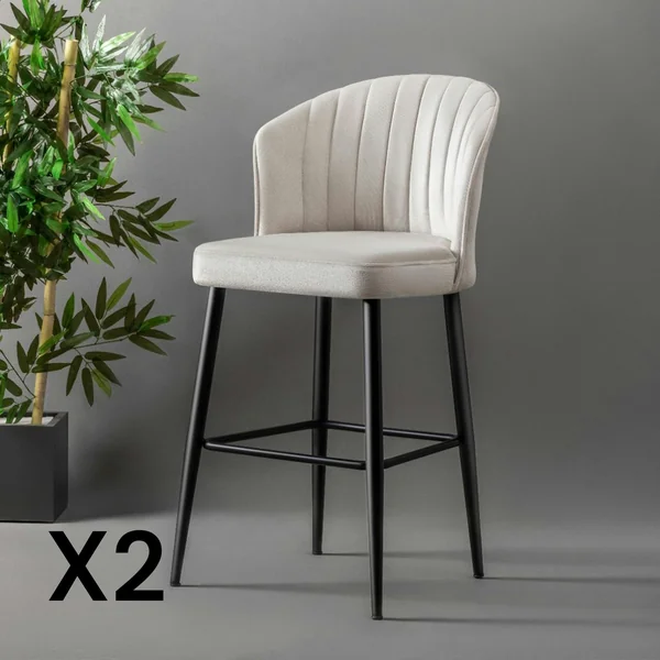 Tabouret de bar en velours écru 65 cm (lot de 2) ROSARIO