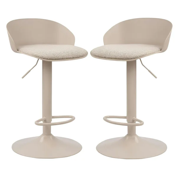 Tabouret de bar réglable métal et tissu beige (lot de 2) LEEDS