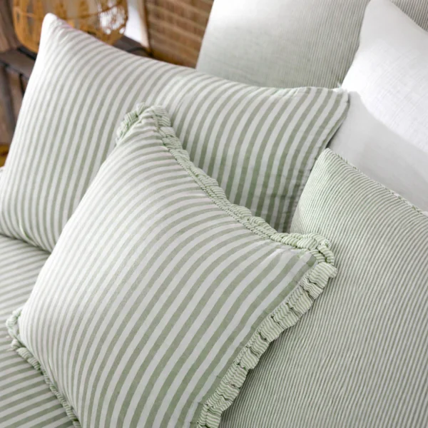 Taie d'oreiller carrée gaze de coton (60 x 60 cm) Gaïa rayures Vert eucalyptus
