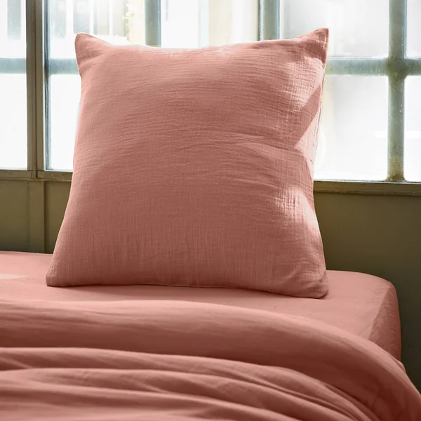 Taie d'oreiller carrée gaze de coton (60 x 60 cm) Gaïa Rose pêche