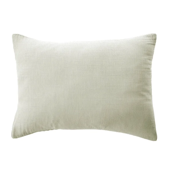 Taie d'oreiller rectangulaire gaze de coton (50 x 70 cm) Gaïa rayures Vert eucalyptus