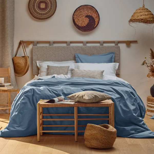 Taie percale bio Elise - Bleu Gris - Taie d'oreiller 65 x 65 cm