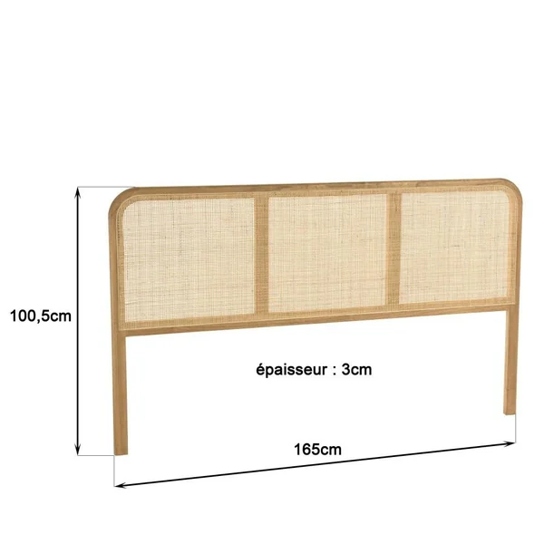 Tête de lit en bois de mindi et rotin naturel pour lits 140/160cm TIVARO