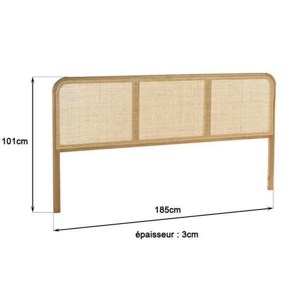 Tête de lit en bois de mindi et rotin naturel pour lits 160/180cm TIVARO