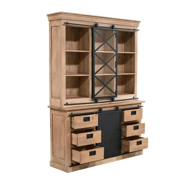 Vaisselier bois métal style atelier à portes coulissantes 160 cm CAMDEN