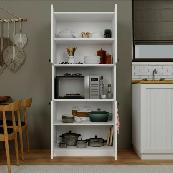 Vaisselier de cuisine blanc 4 portes 1 niche rangement VAREN