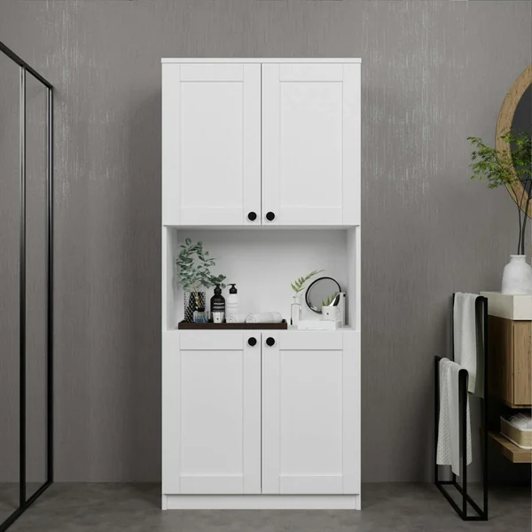 Vaisselier de cuisine blanc 4 portes 1 niche rangement VAREN