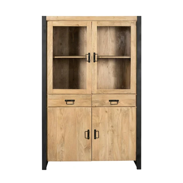 Vaisselier en bois clair et métal noir 4 portes MILORA