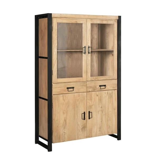 Vaisselier en bois clair et métal noir 4 portes MILORA