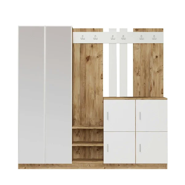 Vestiaire d'entrée 1 miroir 4 portes décor blanc bois MARFA