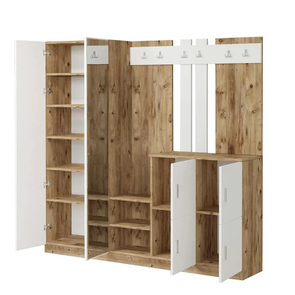 Vestiaire d'entrée 1 miroir 4 portes décor blanc bois MARFA