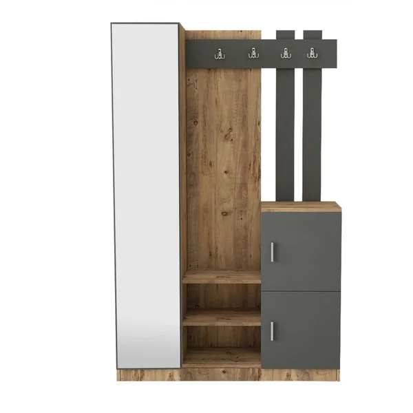 Vestiaire d’entrée 2 portes 1 miroir décor gris et bois MARFA