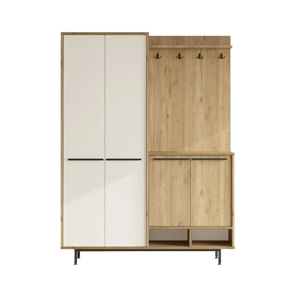 Vestiaire d'entrée 4 portes décor blanc et bois JENA