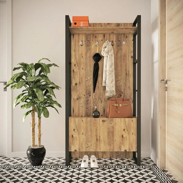 Vestiaire d'entrée rustique chic 1 rangement bas 1 étagère JENA