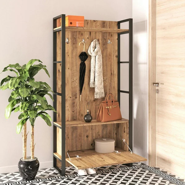 Vestiaire d'entrée rustique chic 1 rangement bas 1 étagère JENA