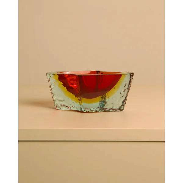 "Wave" ashtray in Red Murano Glass by Flavio Poli for Seguso, 1960s