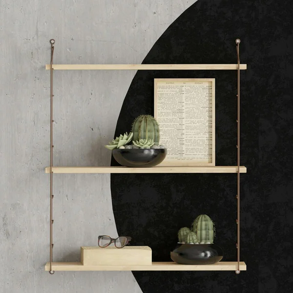 Étagère murale 3 plateaux décor bois et métal cuivré JENA