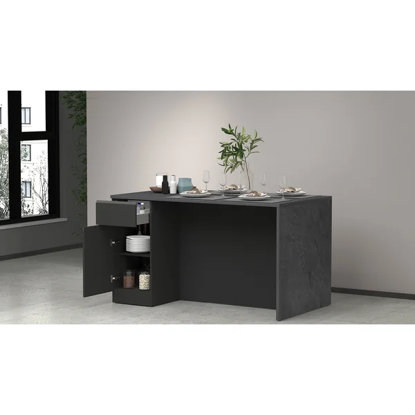 Îlot de cuisine 2 portes 160 cm anthracite mat/béton Solena