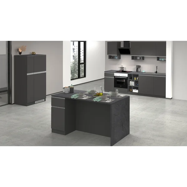 Îlot de cuisine 2 portes 160 cm anthracite mat/béton Solena