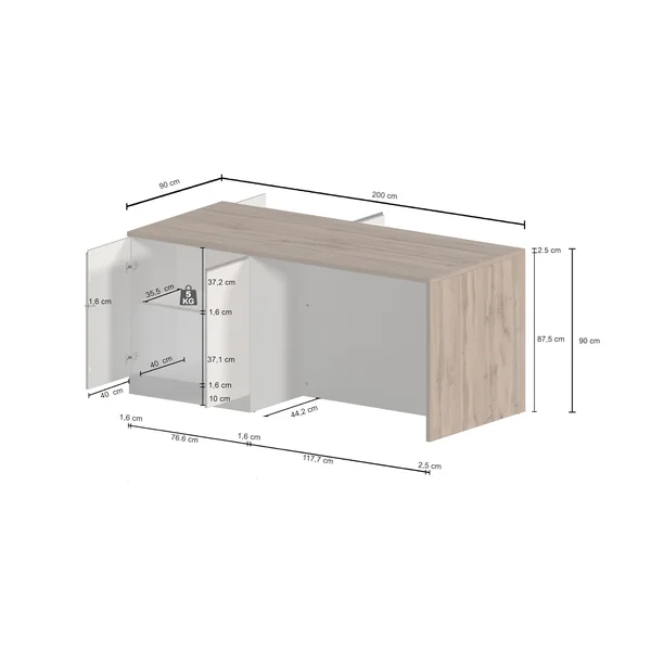 Îlot de cuisine moderne 4 portes blanc brillant/gris béton Solena
